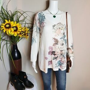 J. Jill Floral V-Neck Tunic - Cream and Pink